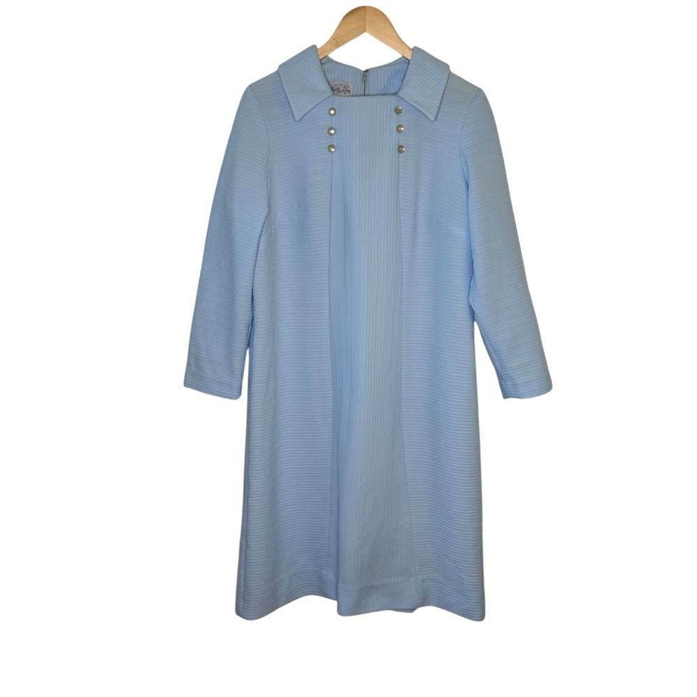 Vintage Knit Baby Blue Dress Peter Pan Collar Union Label 60s Sz 20.5